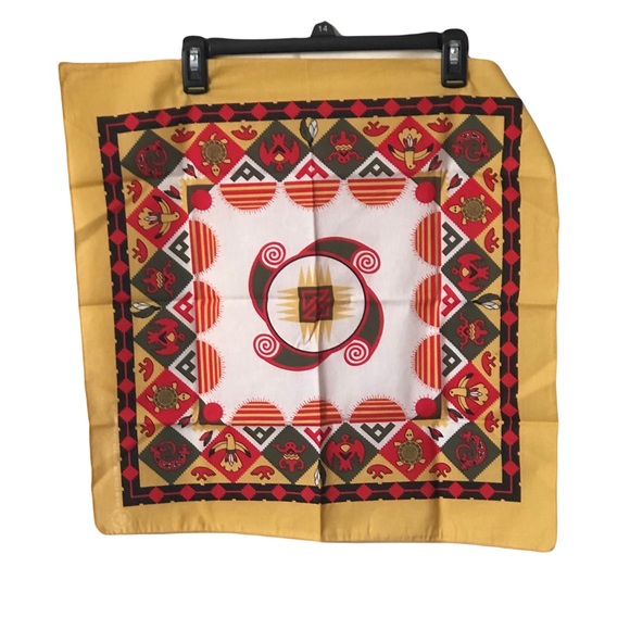 Southwestern Aztec Vintage Gold, Red and Black Native Tribal Bandanna 21”x21” - Picture 7 of 16